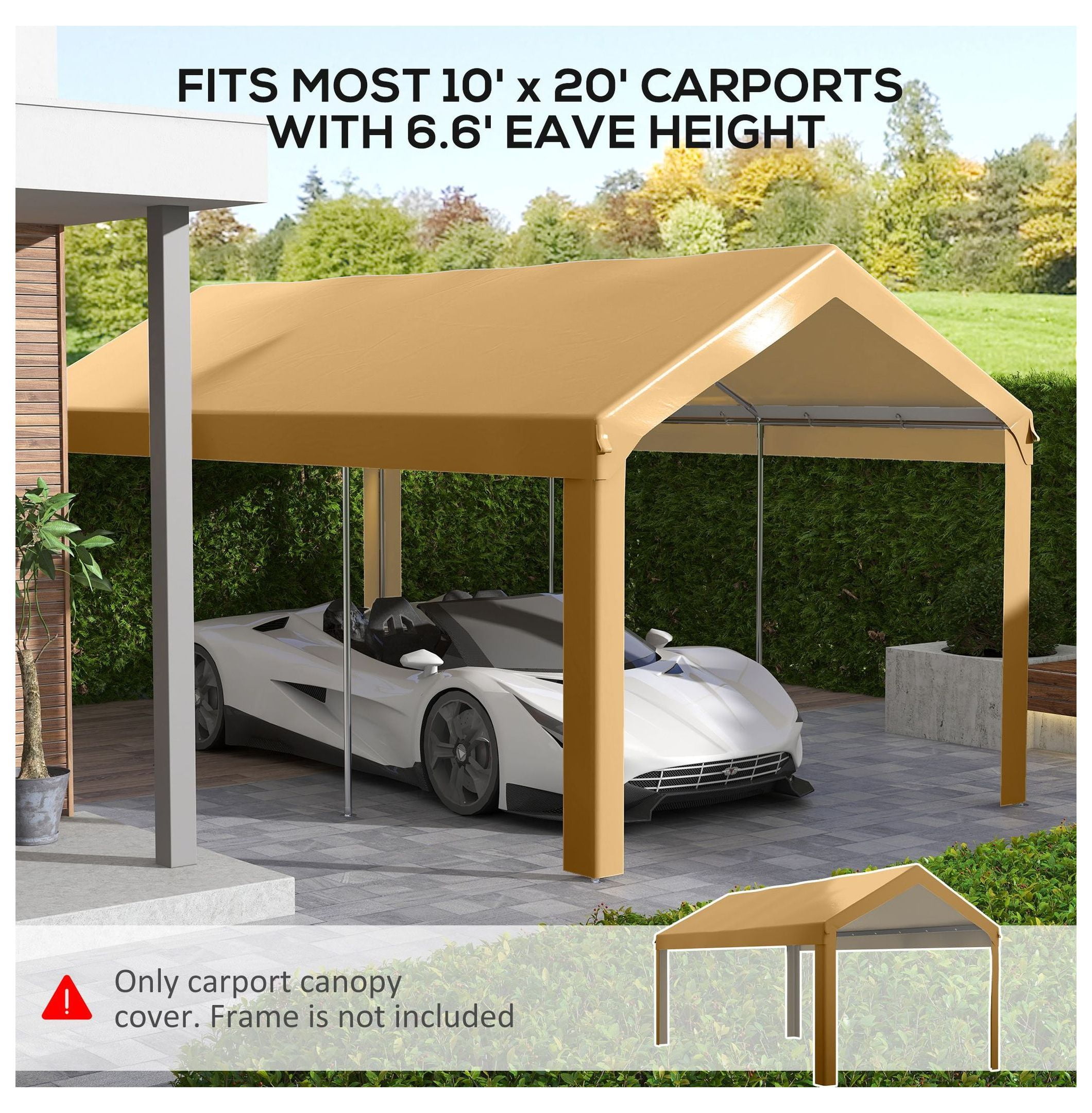 10x20ft Carport Roof Replacement Canopy, UV Resistant, Beige - Fits 84C-378V00 & 84C-206 Series