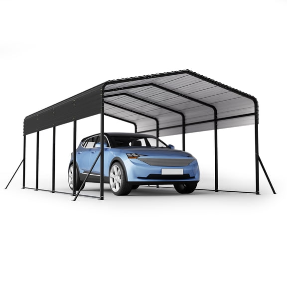 13x20 FT Heavy-Duty Metal Carport Garage with Triangle Reinforced Frame Galvanized Steel Roof All-Weather Shelter for Car Truck Boat Outdoor Storage Black
