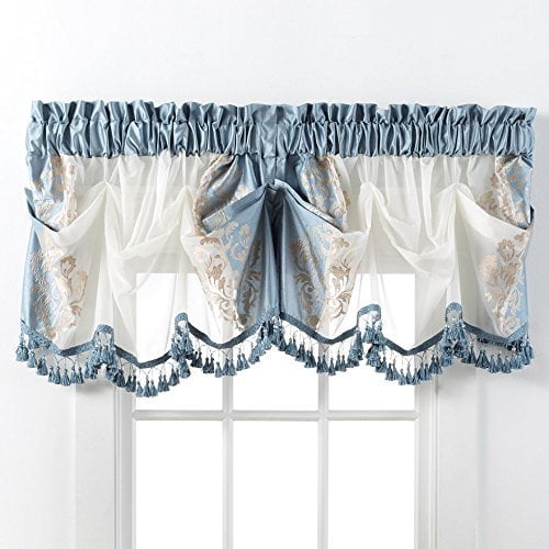 Danbury Embroidered Window Beaded Valance Treatments By GoodGram® Blue
