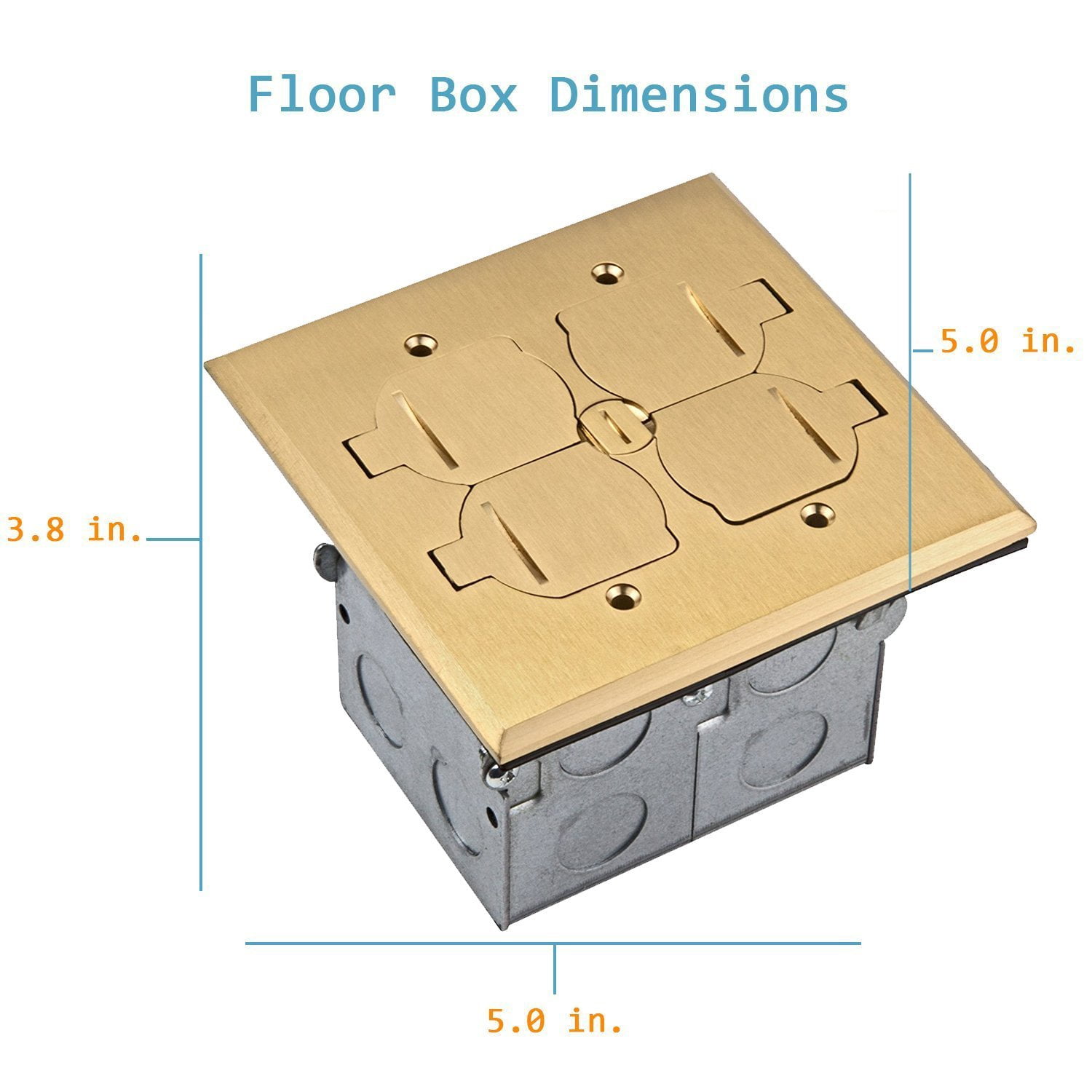 ENERLITES Floor Box Outlet Kit 975549-C, 2 Gang 20A Tamper / Weather Resistant Duplex Receptacles, UL Listed - Brass