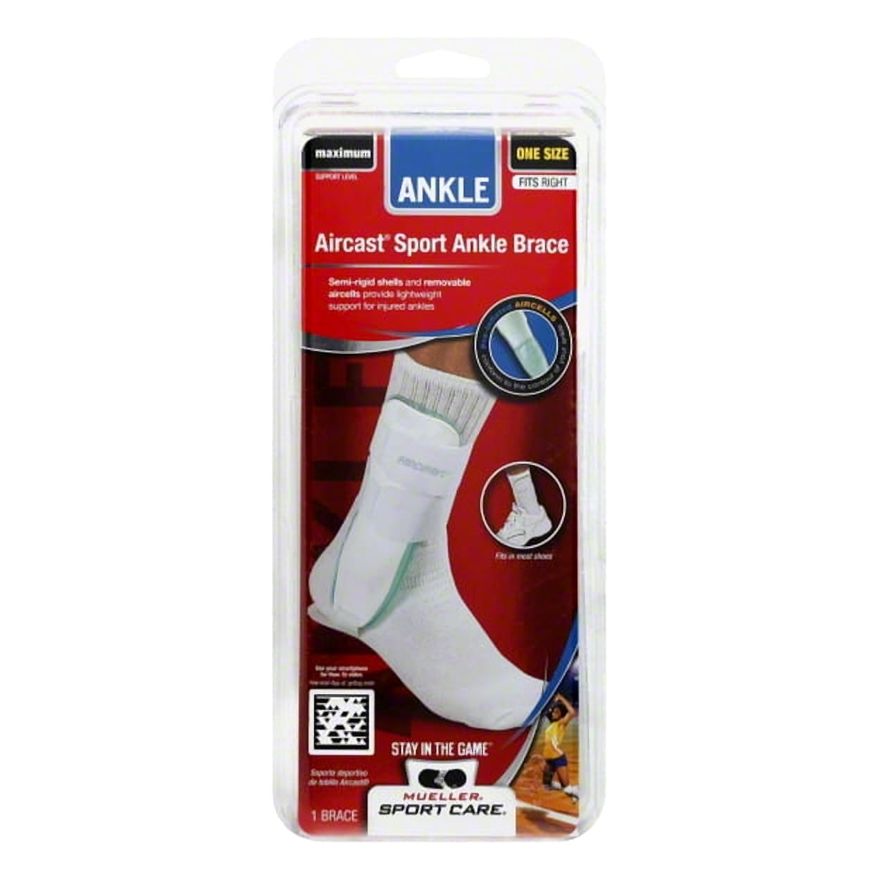 Mueller Aircast Sport Ankle Support Brace - Right Foot - White/Green