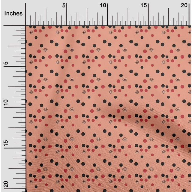 oneOone Viscose Jersey Peach Fabric Cartoon Face & Polka Dot Sewing Material Print Fabric By The Yard 60 Inch Wide
