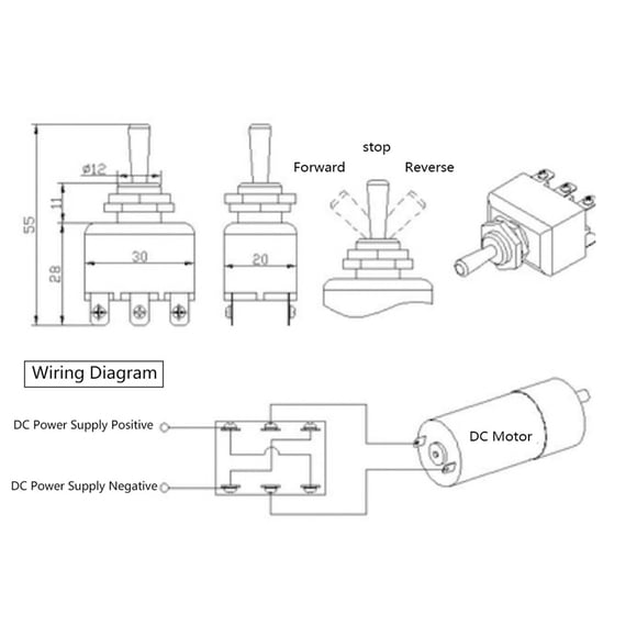 Dual DC Motor Toggle Switch with 6-Pin Configuration for Forward/Reverse Control, 250V 15A, High-Temperature Resistant & Flame Retardant, Ideal for Curtains, Roller Shutters, and Linear Actuators.