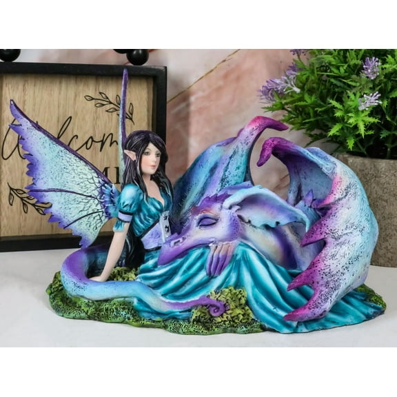 Twilight Slumber Enchanted Fairy With Sleeping Dragon On Lap Amy Brown Figurine