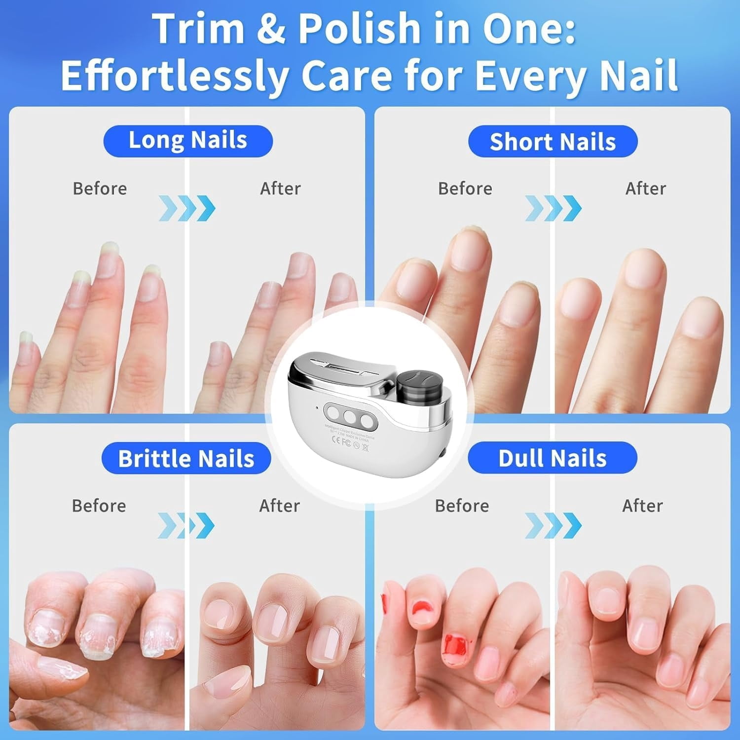 Electric Nail Clipper, 3 in 1 Electric Nail Trimmer with Gel Nail Light, Portable Electric Nail Cutter for Men Women Senior Baby Finger Toe Thick Electric Nail Clippers,3 Modes Electric Nail Polisher