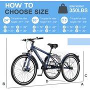 Mooncool Mountain Tricycle for Adults, 7 Speed Three Wheel Bike, 24/26/27.5 Inch Adults Trikes with Shopping Basket, Exercise Mens Womens Tricycles