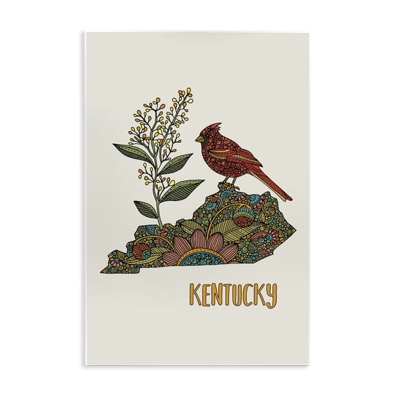 Stupell Industries Eclectic Kentucky State Cardinal Blooming Goldenrod Flower Pattern Wall Plaque Art, 13 x 19, by Valentina Harper