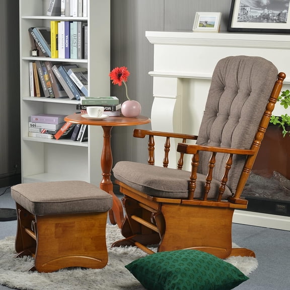 WLVOS Antique Glider Rocking Chair with Ottoman, Antique Brown