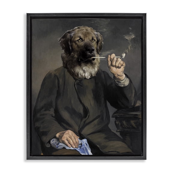 Stupell Industries Smoking Historical Dog Novelty & Humor Painting Black Floater Framed Canvas Art Print Wall Art, 17 x 21