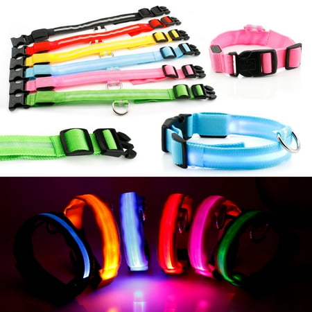 Small LED Lights COLOR Light Up Pet Dog Night Safety Waterproof Nylon Neck Adjustable Collar
