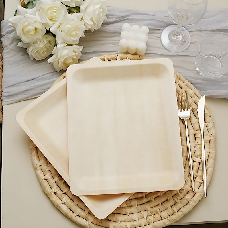 Balsa Circle 12 10.5' x 8.5' Disposable Natural Birch Wooden Rectangle Plates Eco Friendly Biodegradable Party Tableware Compostable