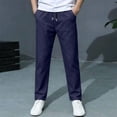 thumbnail image 2 of CONZONE Big Boys Linen Pants Straight Leg Casual School Pants for Boys Drawstring Fall Trousers with Pockets, 2 of 7