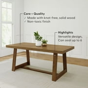 Plank+Beam Farmhouse 72 Dining Table, Solid Wood Rectangular Kitchen Table for 6 People