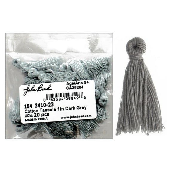 John Bead Tassel 1" Cotton 20pc Grey