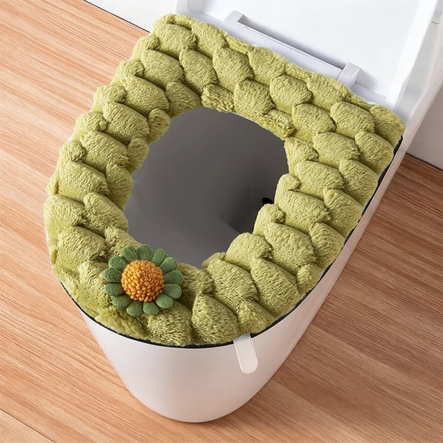 Cojín de franela para asiento de inodoro, funda cálida y lavable, 43 x 38 x 3 cm, suave con cremallera para mayor comodidad en el baño, color verde, 1 unidad Rkxzt
