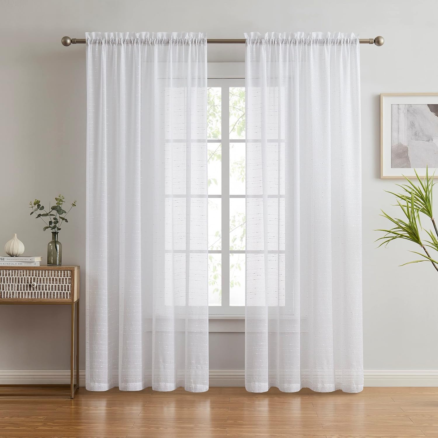 WARM HOME DESIGNS White Luxury Living Room Curtains 63 Inches Long with Dotted Stripes Pattern for Living Room, Kitchen or Bedroom. JN 63 WHITE