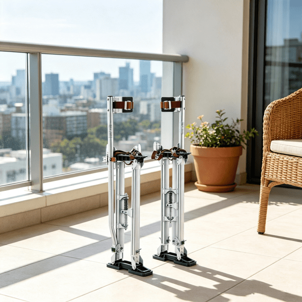 24"-40" Adjustable Drywall Stilts with Protective Knee Pads, Durable Non-slip Work Platform for Painting, Taping & Walking, Silver