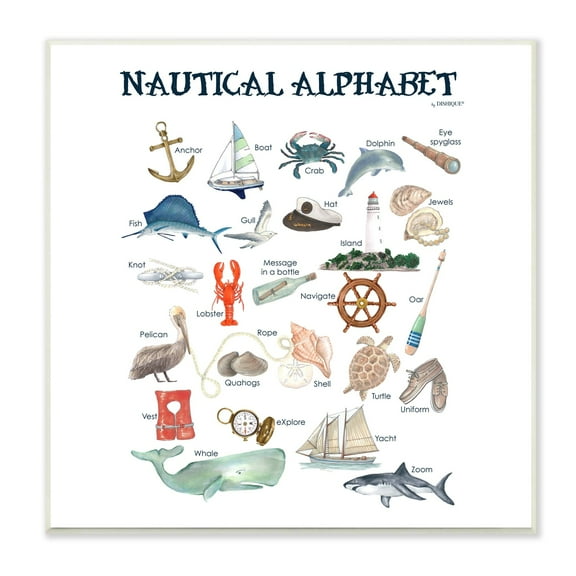 Stupell Industries Educational Nautical Alphabet Learning Chart Marine Wildlife Graphic Art Unframed Art Print Wall Art, Design by Dishique