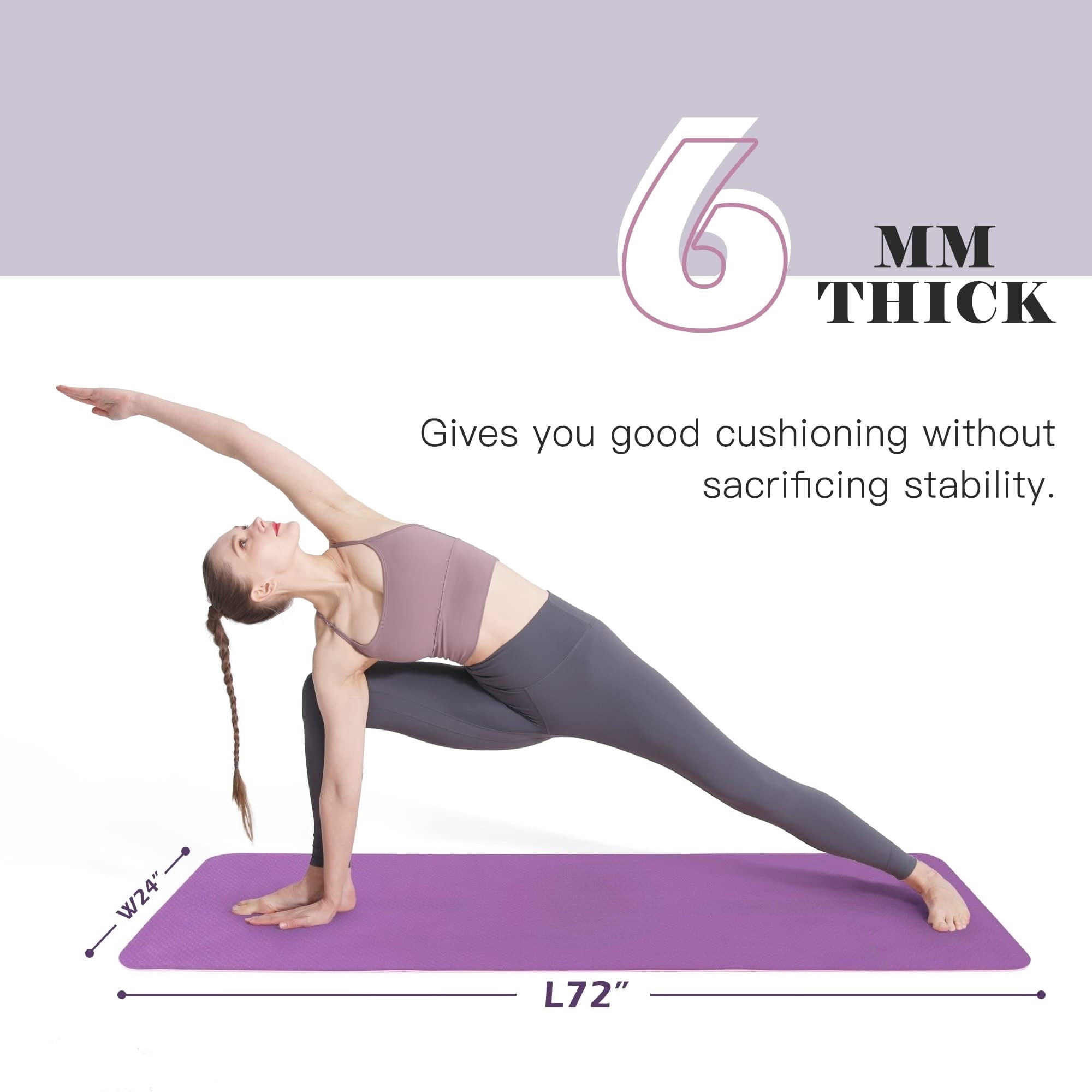 Non-Slip Yoga Mat – Eco Friendly Anti-Tear Pilates Mat, 1/4” Thick Exercise Mat for Women with Carrying Sling & Storage Bag