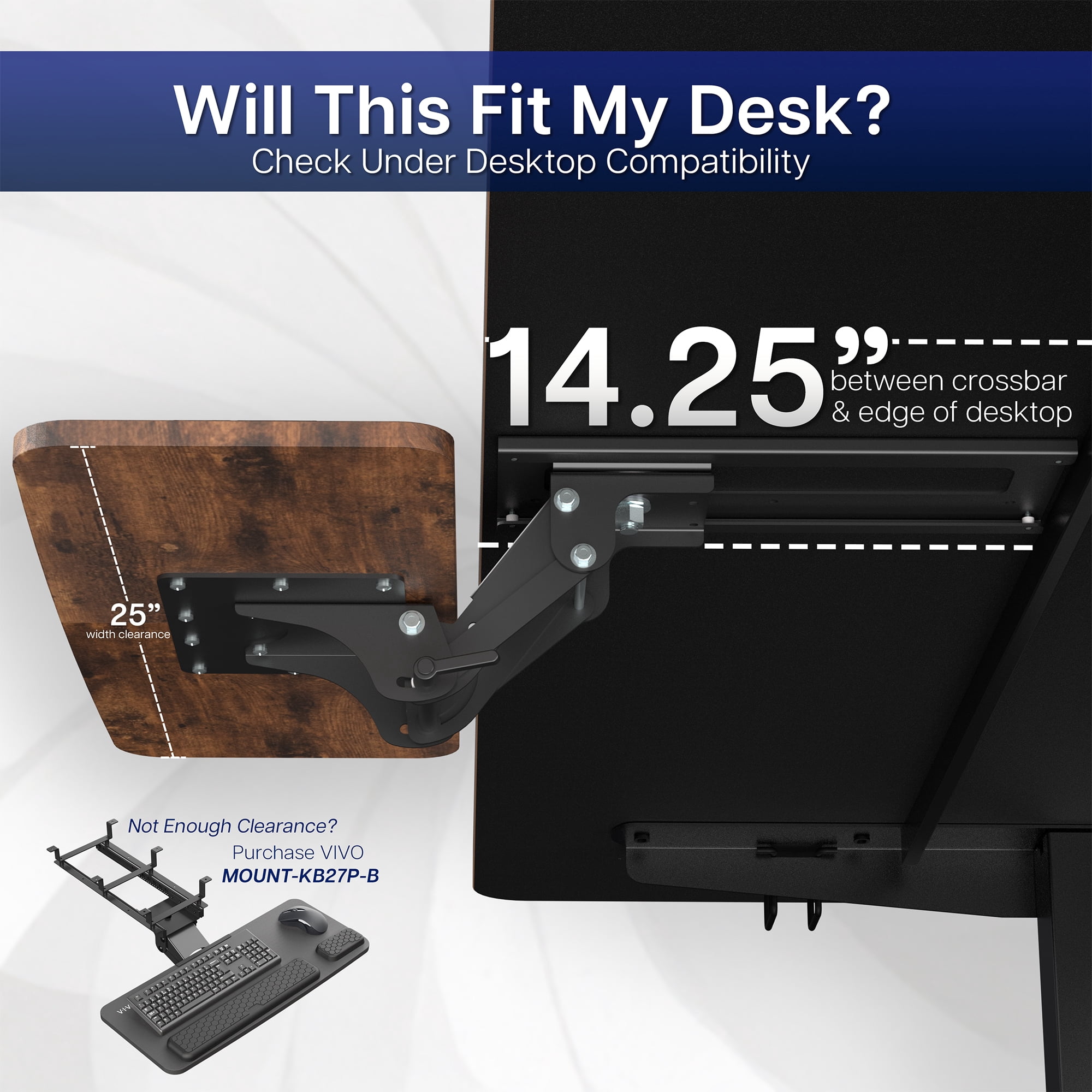 VIVO Rustic Vintage Brown Computer Keyboard & Mouse Tray, Under Table Desk Mount
