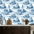 thumbnail image 5 of Peel and Stick Wallpaper Contact Paper French Country Toile Vintage Blue White Nautical Sailing Ship Self Adhesive and Removable 17.7in x 118in, 5 of 8