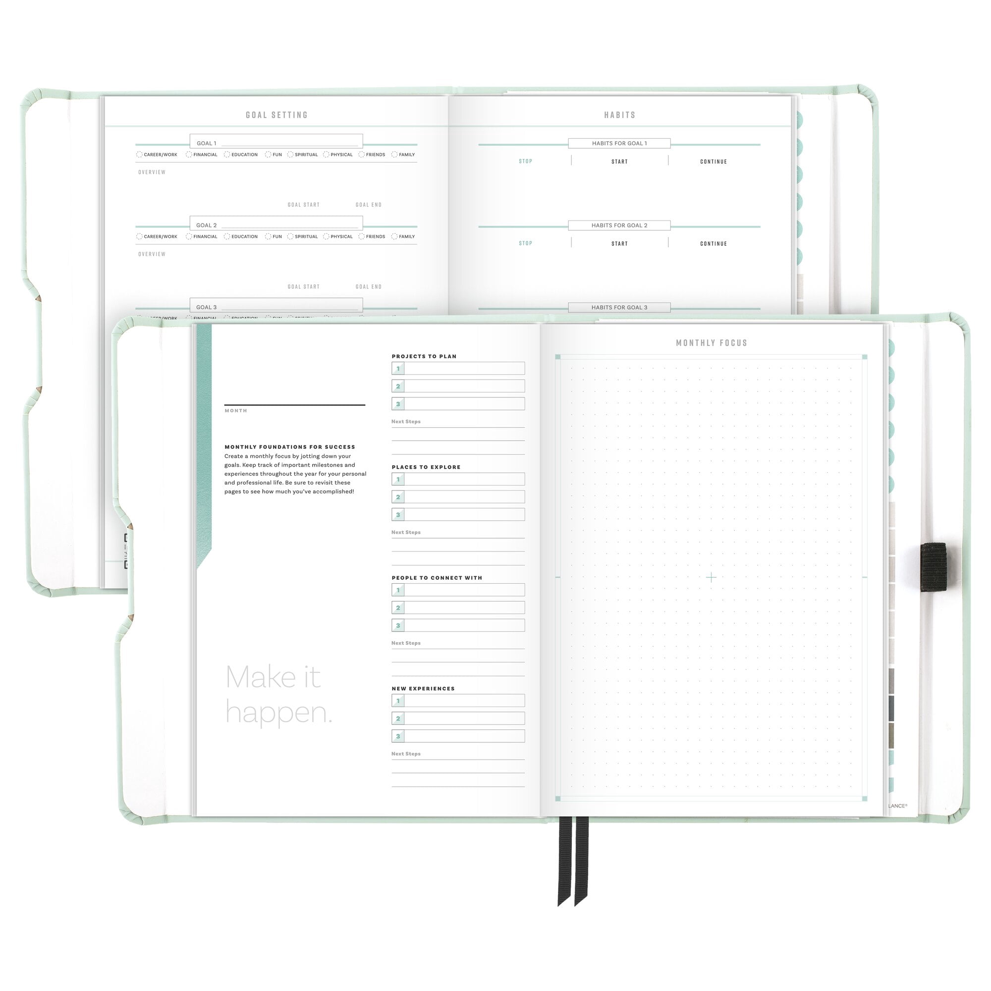 AT-A-GLANCE FOUNDATION GOAL SETTING Undated Weekly Monthly Planner Bio Mint
