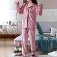 thumbnail image 5 of Mrat Pajama Sets Womens Pajamas Set wear Ladies Fashion Flannel Solid Print Pocket Long Sleeve and Long Pants Pajama Suit Female Sleepwear Shirt and Shorts, 5 of 8