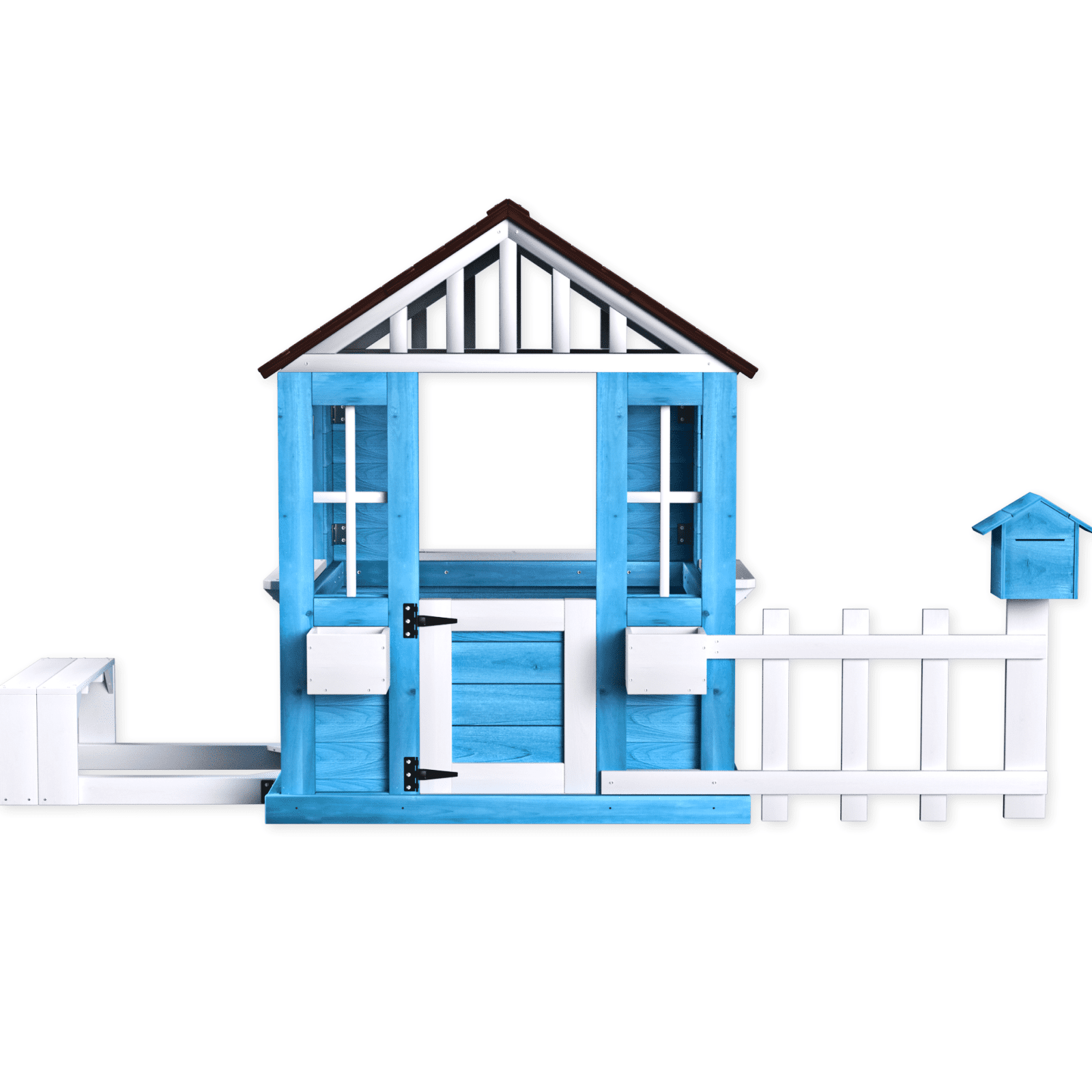 Aukfa Kids Playhouse,Wooden Playhouse for Boys Girls,Picnic Bench, Mailbox, Fence & Flowerpot Holders for Backyard, Garden, Lawn,Blue