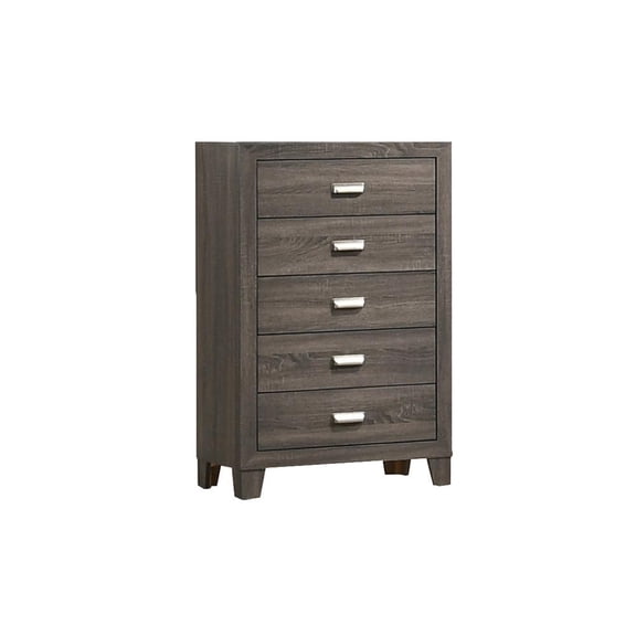 Rustic Bedroom Chest of 5 Drawers in Gray Wood