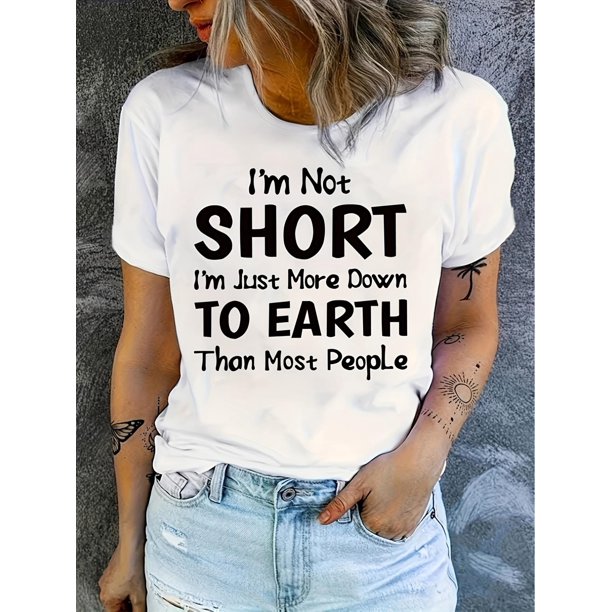 Letter Print Crew Neck T-Shirt, Casual Short Sleeve T-Shirt For Spring & Summer, Women's Clothing Tee For Adult, Men, Women, Teen, Teenager, Adolescent, Youth