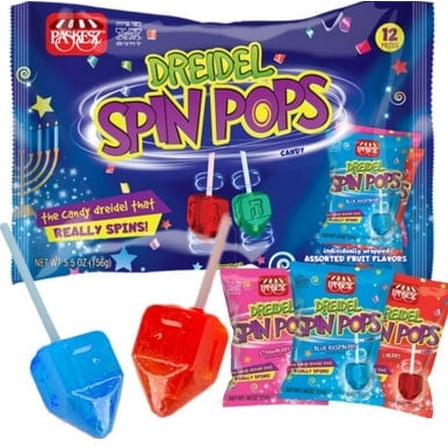 Dreidel Spin Pop Shape Hanukkah Candy, 12 Count Dreidels for Kids, Individually Wrapped Assorted Fruity Flavors