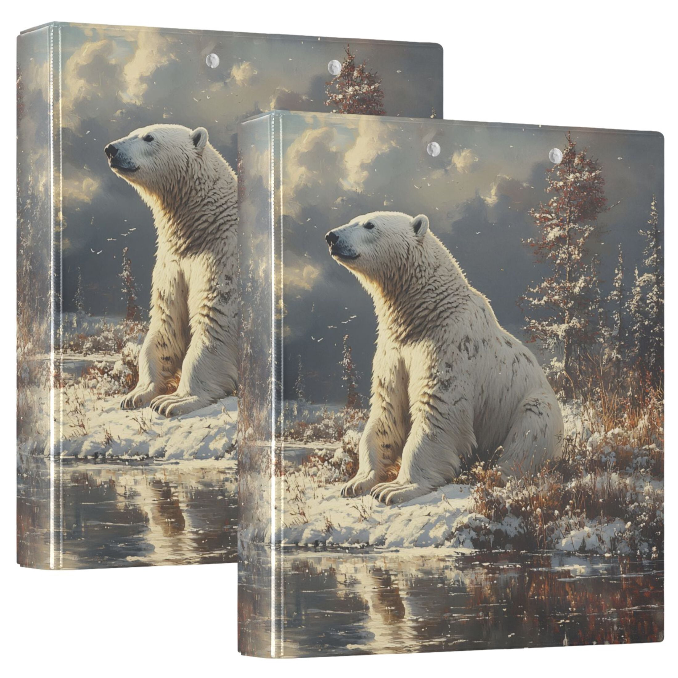 joogoo Polar Bear Hardcover 3 Ring Binder 1.5" Round Rings Interior Pockets Binders Organizer 1 Pack