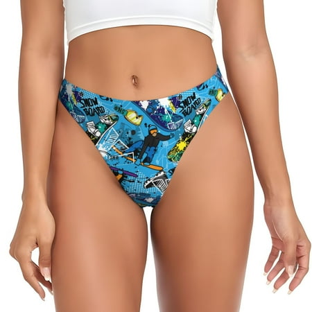 Thongs for Women - snow board blue No Show Seamless Womens Thongs Underwear  Stretch G String Thongs for Women  Ladies Breathable Kawaii Thong Bikini Panties Briefs