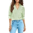 thumbnail image 3 of sckarle 3/4 Sleeve Striped Tops for Women V Neck Collared Business Casual Blouses Summer Dressy Office Work Tops Fashion 2026 Green,L, 3 of 8