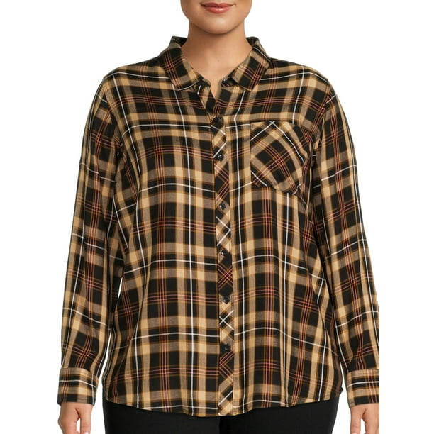 Terra & Sky Women's Plus Size Plaid Button-Down Shirt - Walmart.com