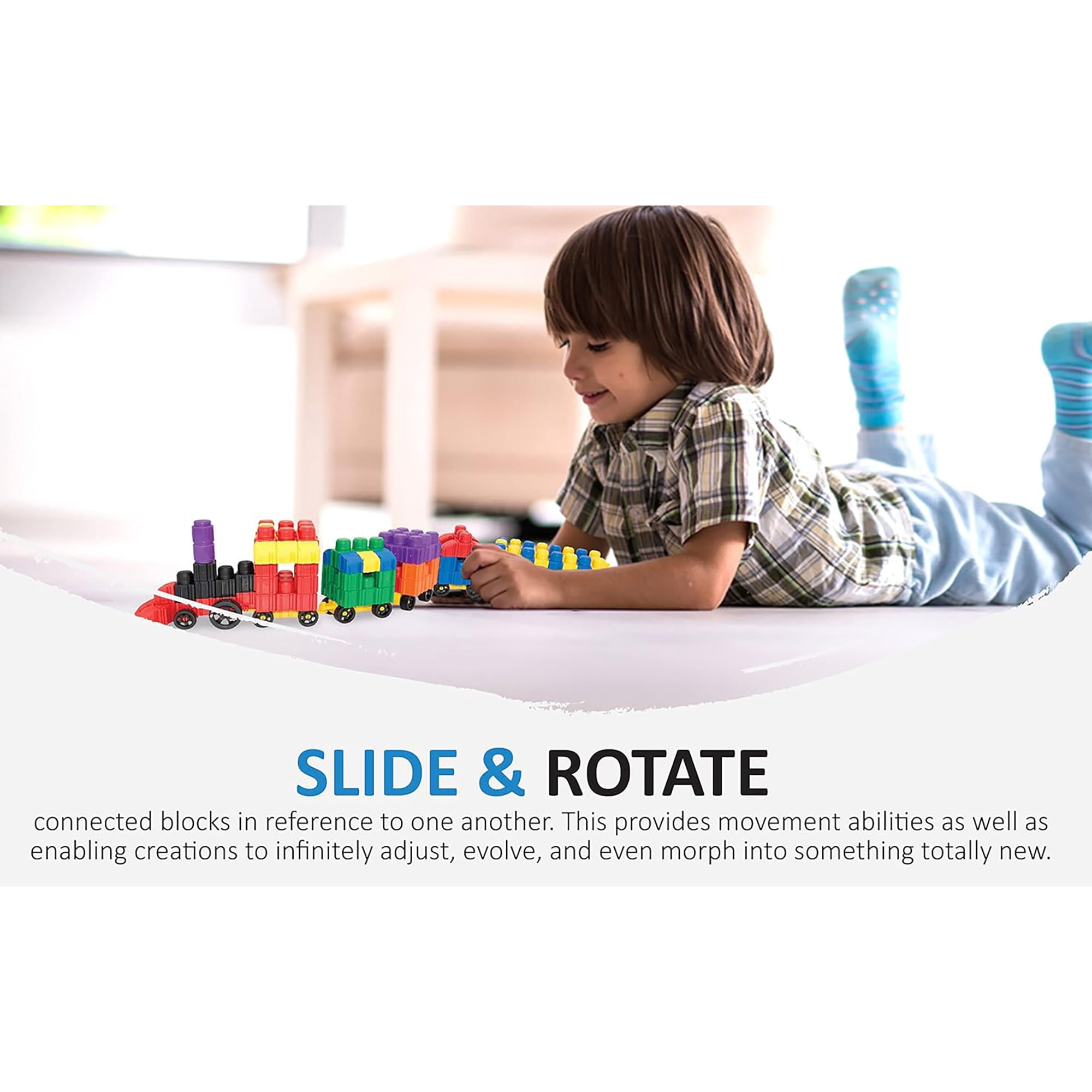 Snapo: Advanced Builder's Kit - 300 pcs - Colorful Blocks, Wheels, Connect All 6 Sides, 3D Building Toy, Snap-Slide-Rotate, Construction, Kids Ages 3+