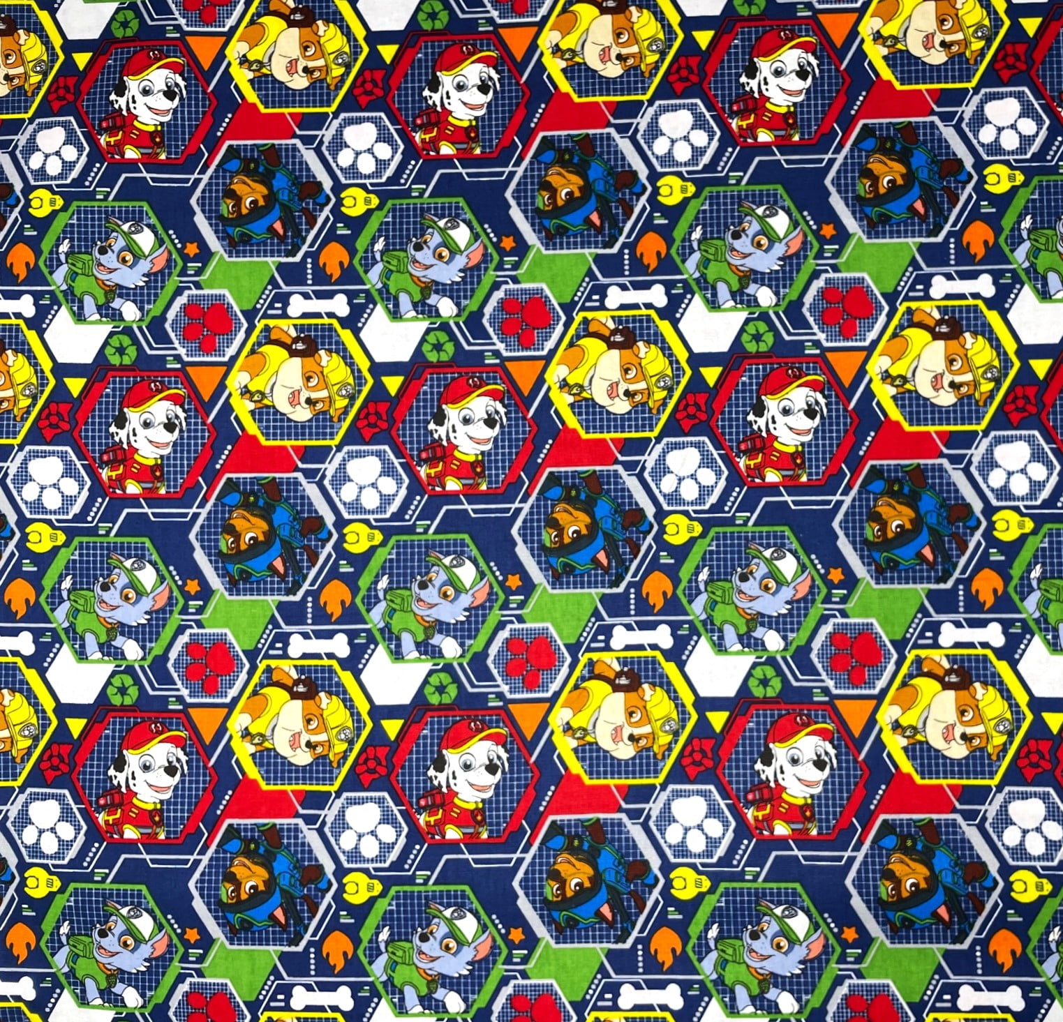 1 Yard - Paw Patrol Rescue Hexagons on Navy Blue Cotton Fabric - Chase Rocky Rubble & More (Great for Quilting, Sewing, Craft Projects, Throw Pillows & More) 1 Yard X 44" Wide