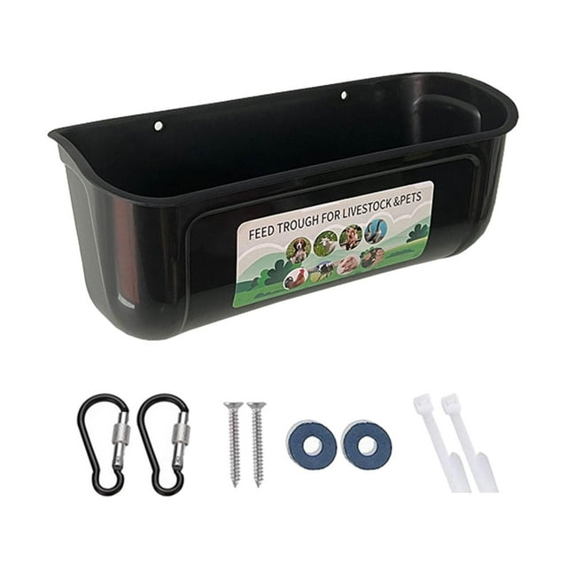 Comedero colgante para pollos, comedero para cabras, cubo bebedero, contenedor de alimentación para ganado, duradero para ovejas, , conejos, aves Negro