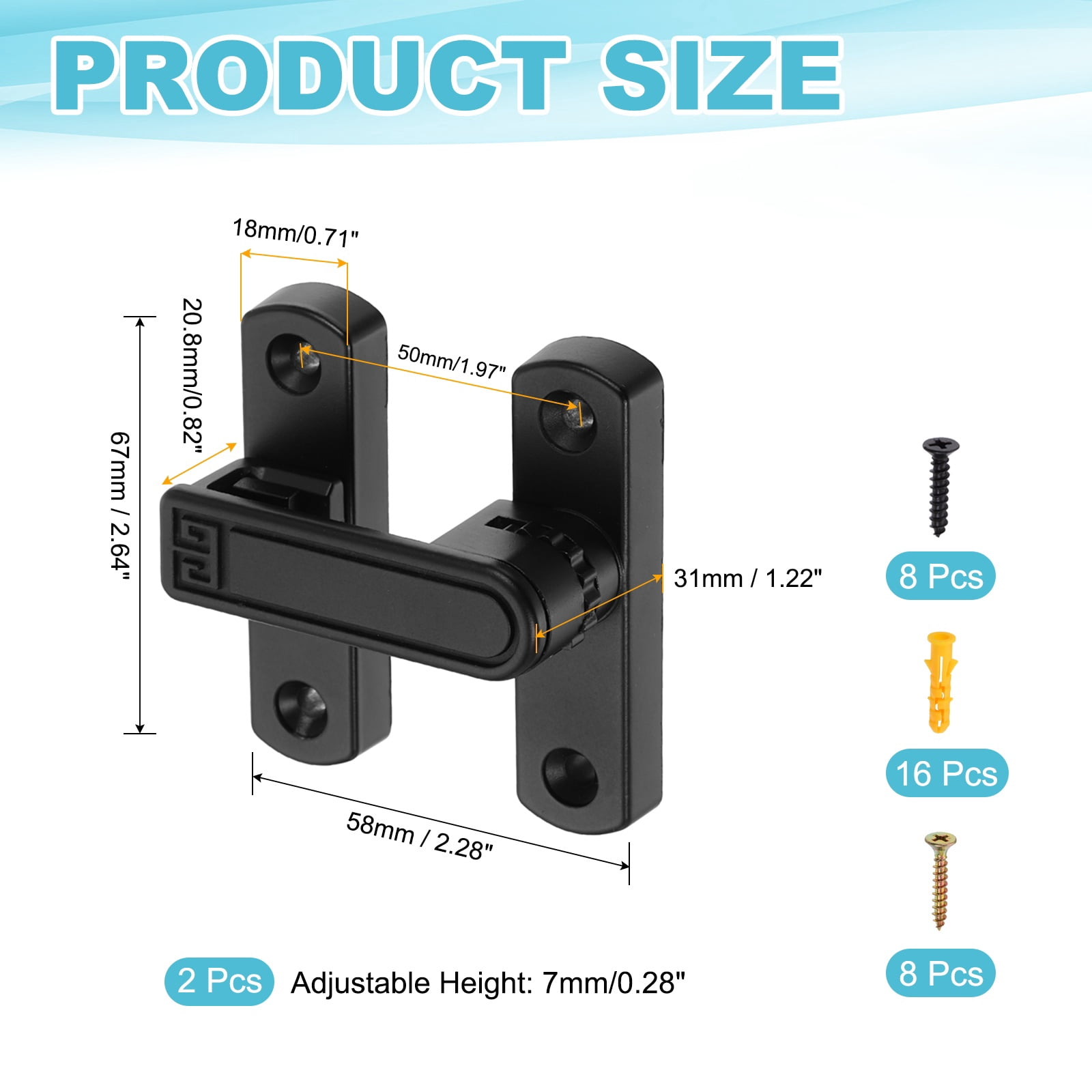 Uxcell 2PcsBarn Door Lock, Zinc Alloy 90/180 Degree Flip Gate Latches, Adjustable Security Sliding Door Latch Lock Hardware with Screws for Cabinet, Bathroom, Window, Garden, Black
