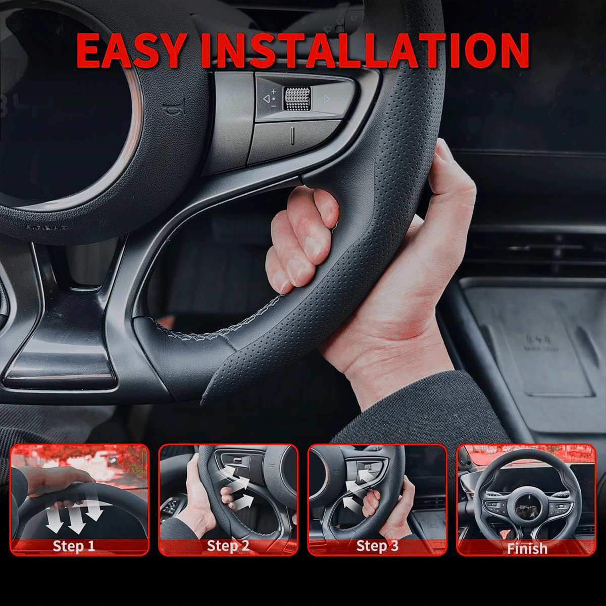 for Subaru Forester Crosstrek WRX Outback Impreza Ascent Steering Wheel Cover Premium Perforated Nappa Leather Steering Wheel Cover with Red Circular Stripe Trim, for Subaru Car SUV Truck Accessories