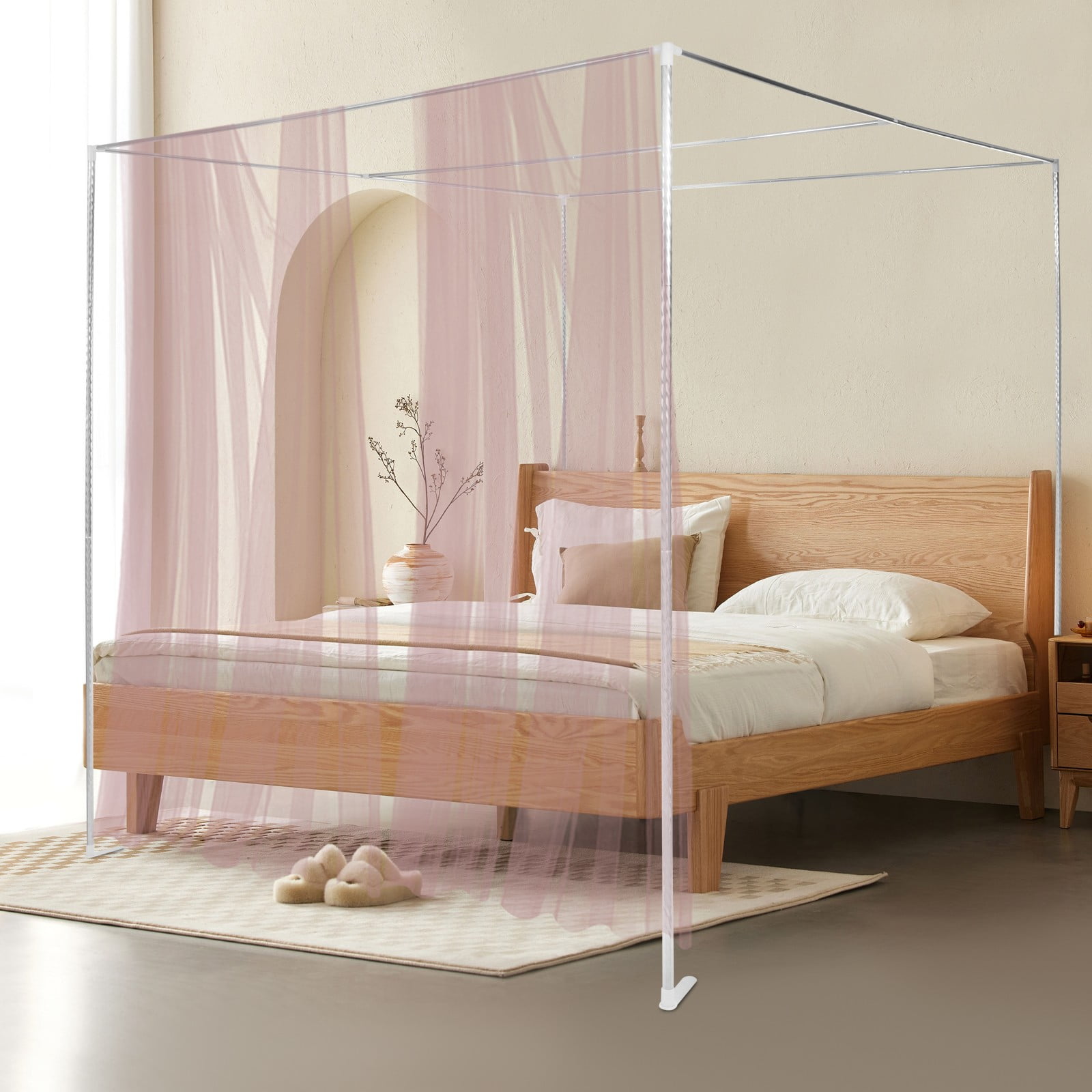 DUYIWAA King Size Metal Canopy Bed Frame 4 Corner Bedding Canopy Frame Post Stainless Steel Mosquito Net Bracket 2*2*2m