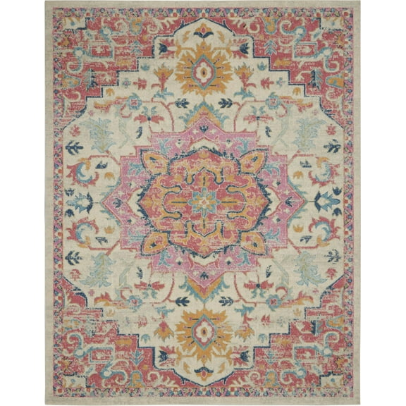 8â€™ x 10â€™ Ivory and Pink Medallion Area Rug