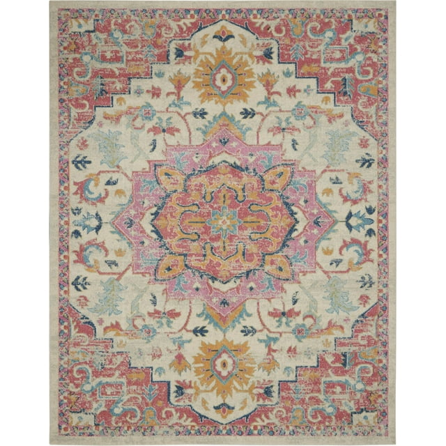 homeroots home decor 385594 8’ x 10’ Ivory and Pink Medallion Area Rug