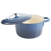 Crock-Pot 7 Quart Round Enamel Cast Iron Covered Dutch Oven Slow Cooker, Blue