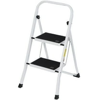 ZENY 2 Step Ladder Portable Folding Step Stool with Handgrip Anti-Slip, Wide Platform Steps, White