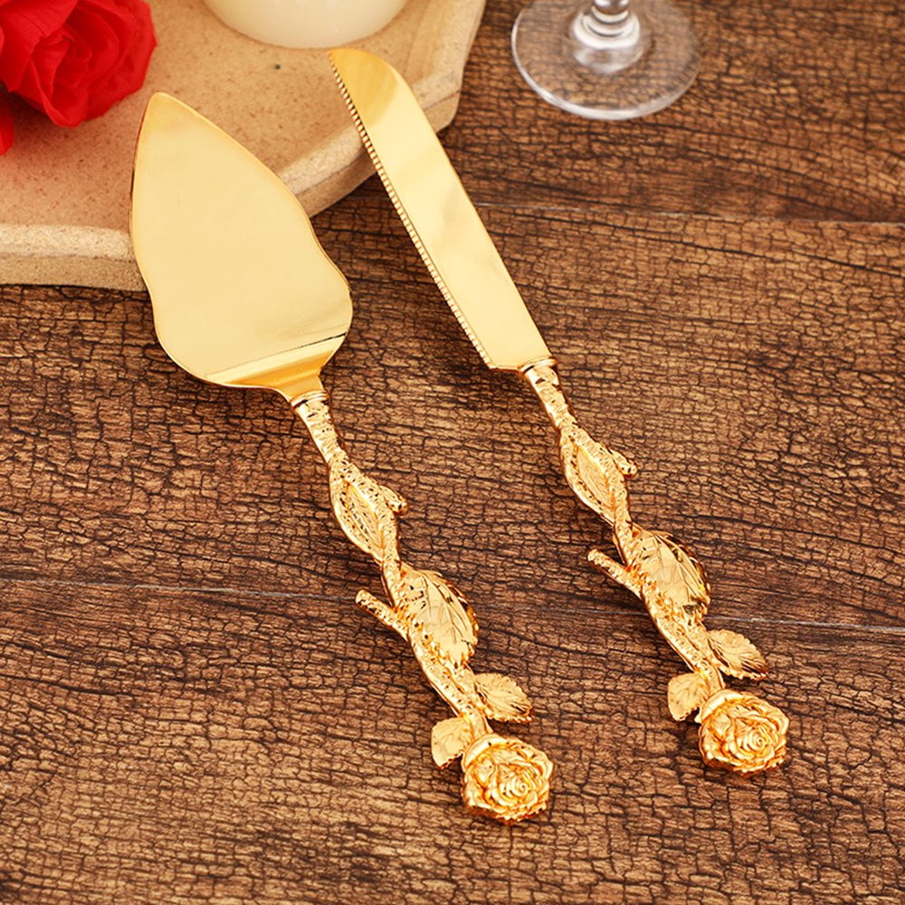 ZTOO2Pcs Gold Cake Knife and Server Set Elegant Cake Cutting Set Zinc Alloy Cake Pie Serving Set Retro Cake Pie Pastry Servers for Wedding Birthday Party Walmart