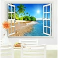 thumbnail image 3 of wall26 White Beach with Blue Sea and Palm Tree Open Window Mural Wall Decal Sticker - 36"x48", 3 of 6