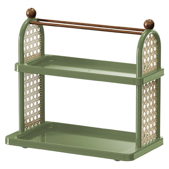 MOPOOR Coffee Station Organizer,2Tier Bar Organizer for Countertop, Coffee Mug Holder Stand Countertop Mug Cup Holder Rack with Storage Base Mug Holders for Kitchen Green