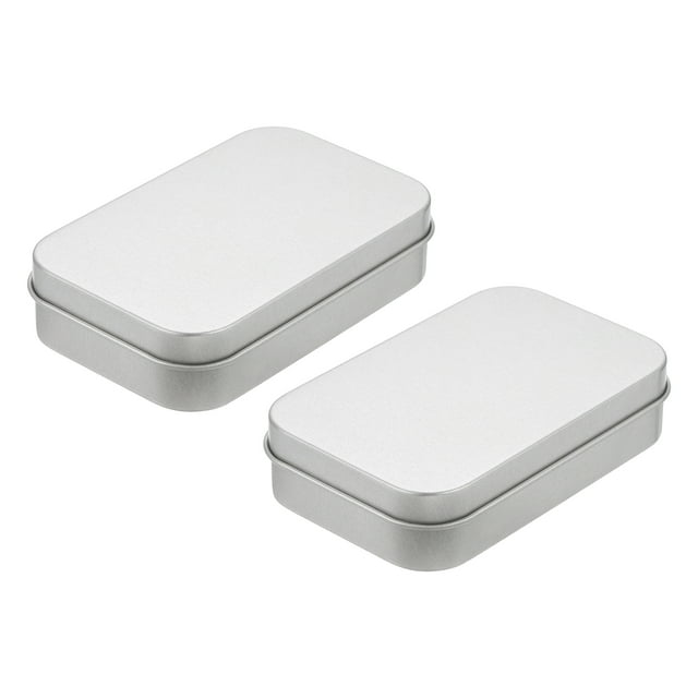Contenedores de caja de metal Uxcell, 2 piezas de 3.7x2.4x0.9 pulgadas, caja de almacenamiento rectangular portátil plateada para almacenamiento en el hogar