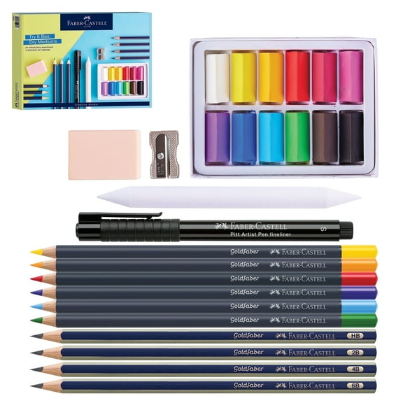 Faber-Castell Try It Box: Dry Mediums - 26 Piece Art Set, Art Supplies for Adult Artist & Beginners